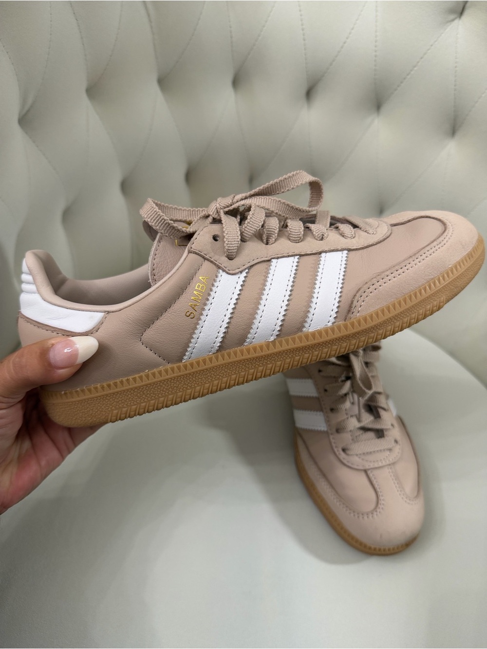 adidas Samba Women's Sneakers in Taupe with White Stripes - Picture 2 of 6